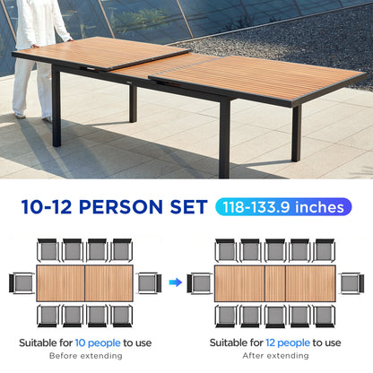 Heck 12 Person Teak Outdoor Extendable Dining Table Set With Cushions