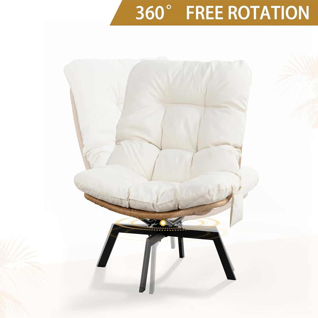 Swivel Accent Chair With Oversized Cushioning in Beige