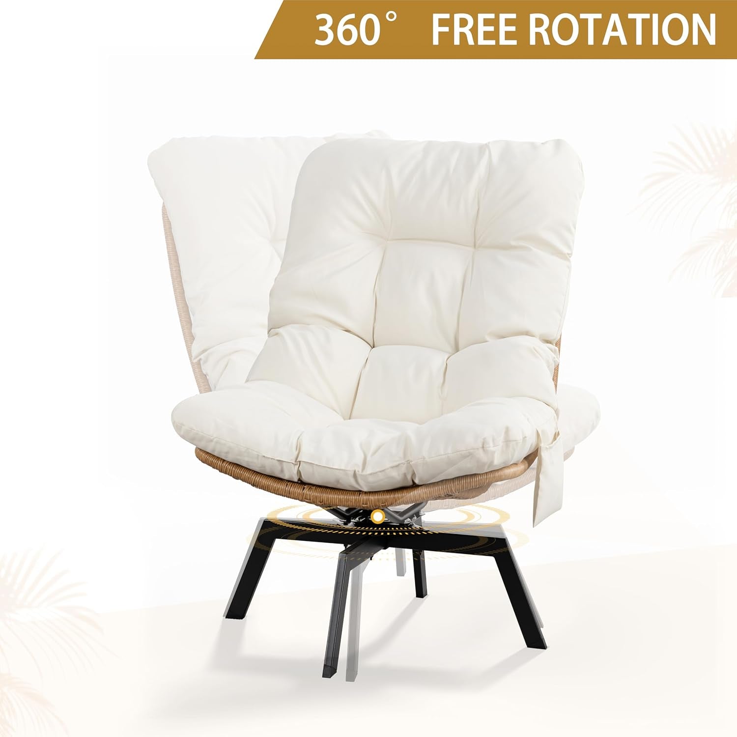 Swivel Accent Chair With Oversized Cushioning in Beige