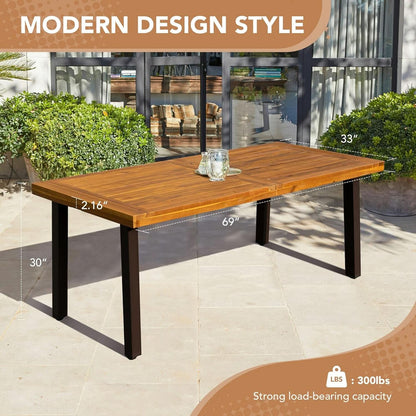 Acacia Wood indoor/Outdoor Dining Table For 6 With Iron Legs