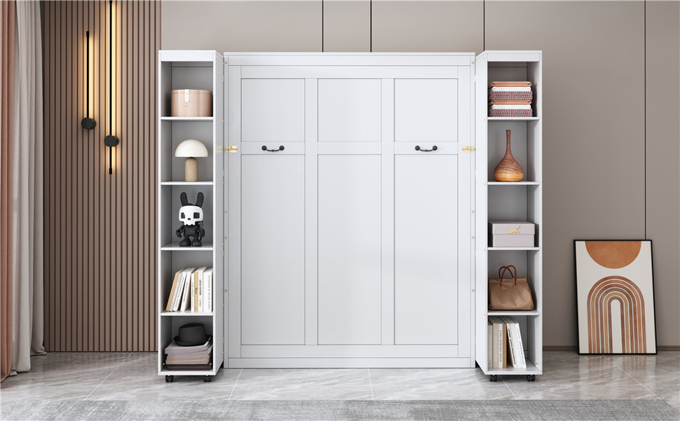 Queen Murphy Bed with Storage Doors - White