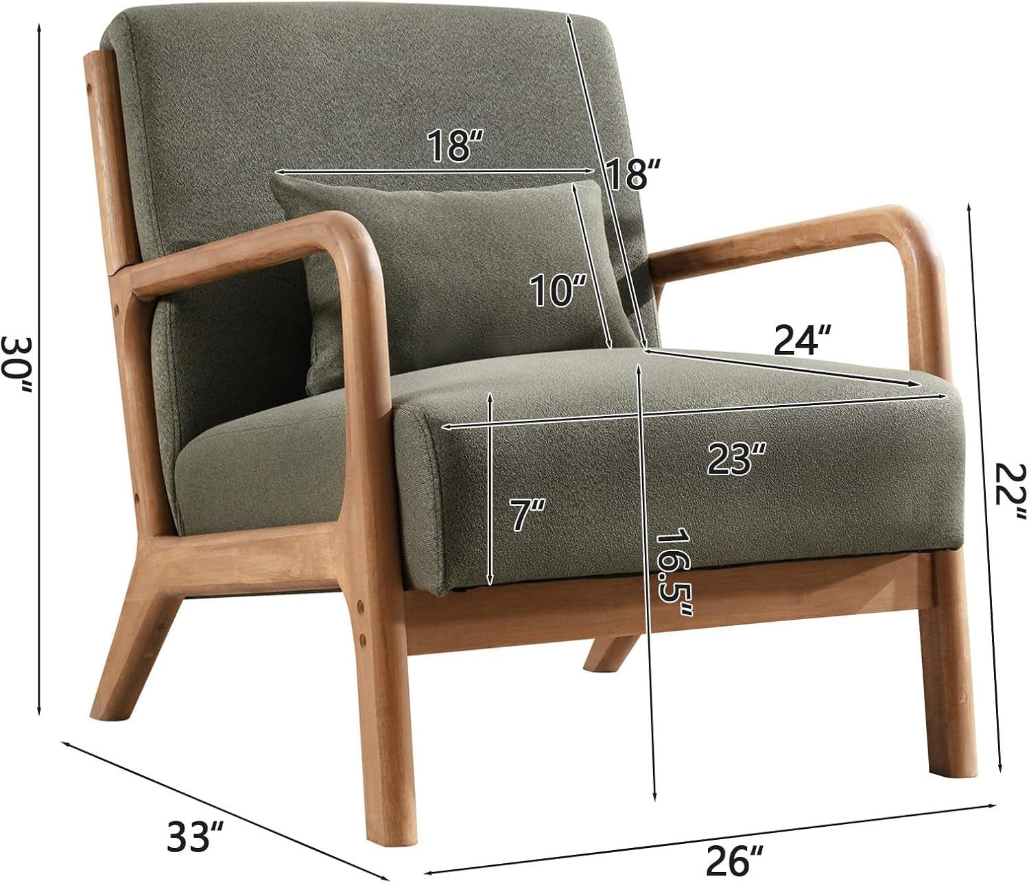 Olive Gray Upholstered Mid Century Modern Accent Armchair