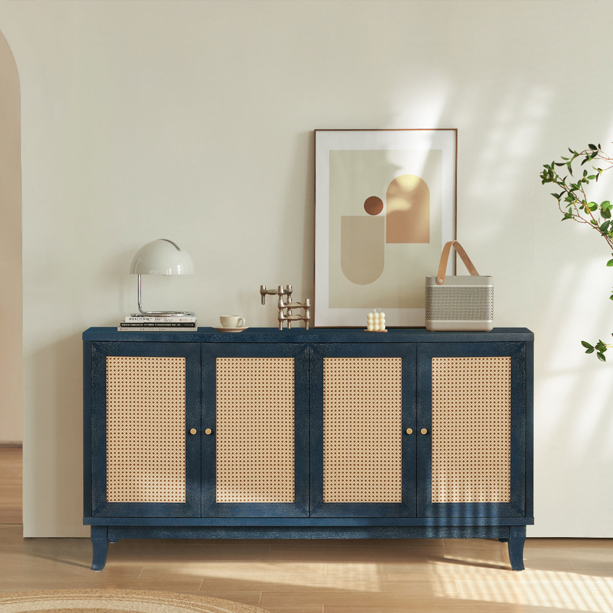 Handcrafted Rattan Sideboard - Dark Blue