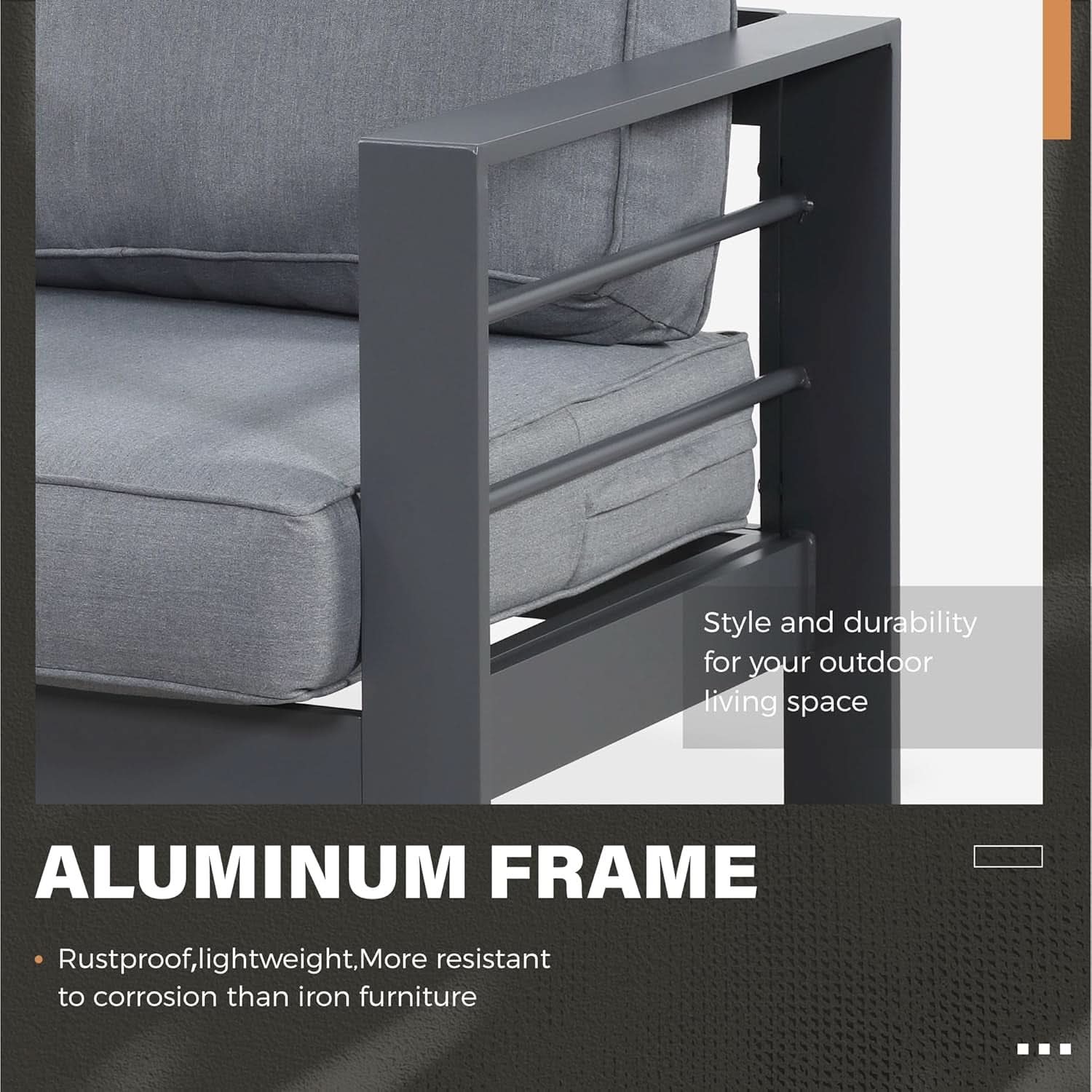 Weather Resistant Metal Armchair Set with Cushions -  Dark Gray