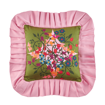 Ruffled Pillow Cover Blumen Green