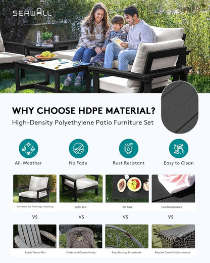 HDPE 7 Piece Outdoor Patio Furniture Set - Black/White