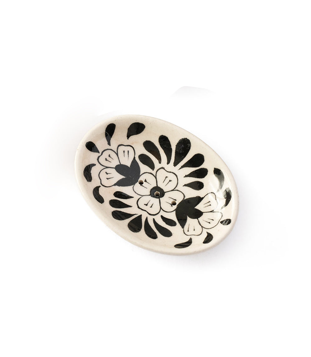 Lalita Hand-Painted Trinket Tray/Soap Dish - Black, White
