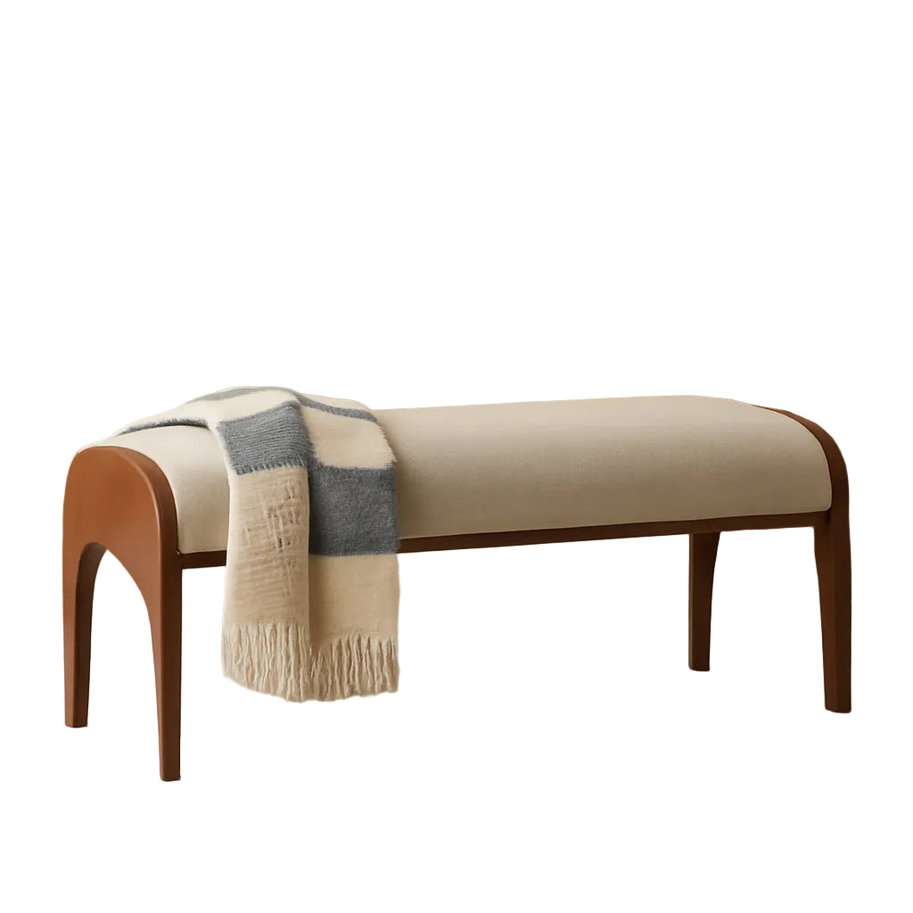 51-Inch Ottoman Bench With Beige Sherpa Upholstery
