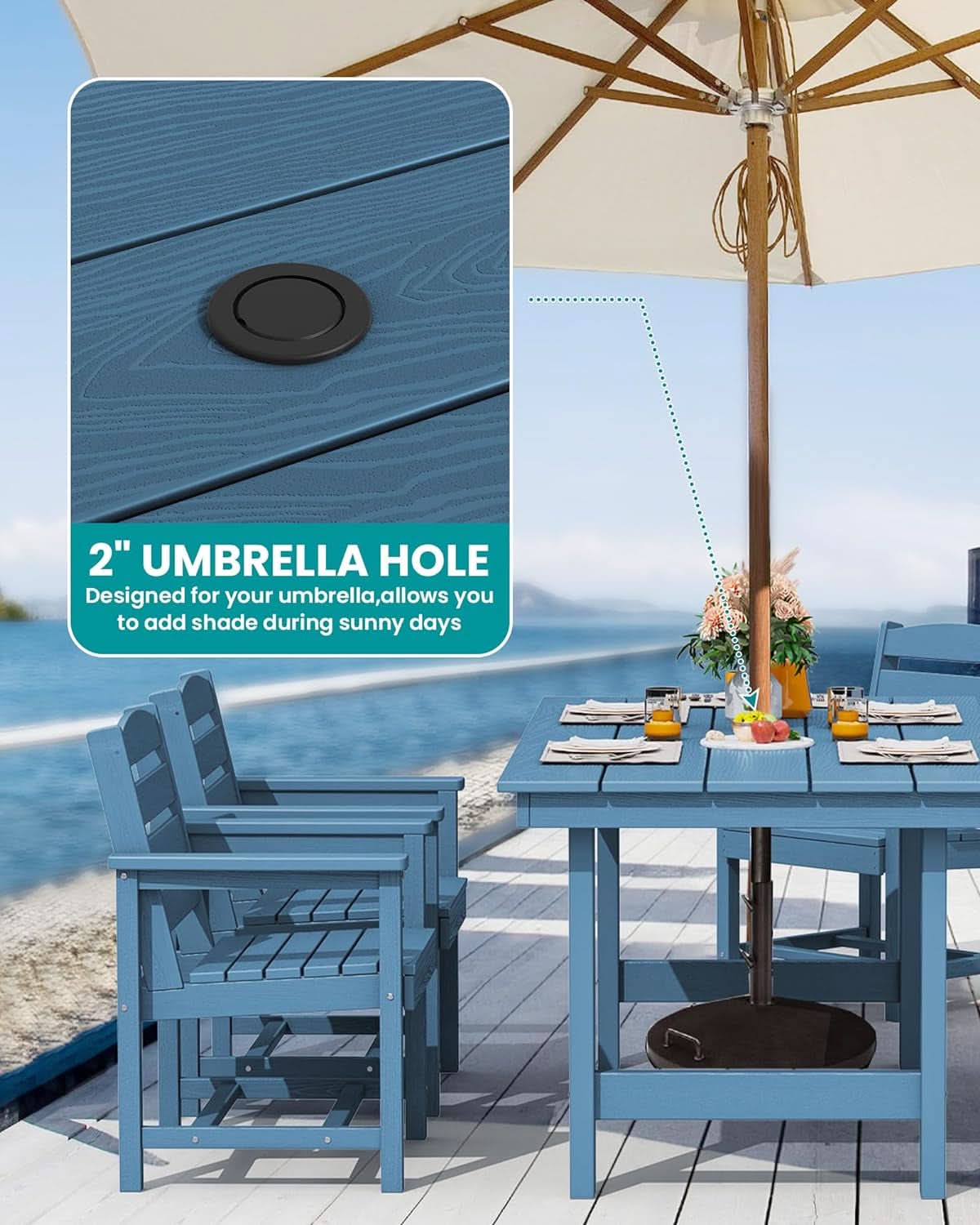7 Piece Indoor/Outdoor HDPE Dining Set in Blue