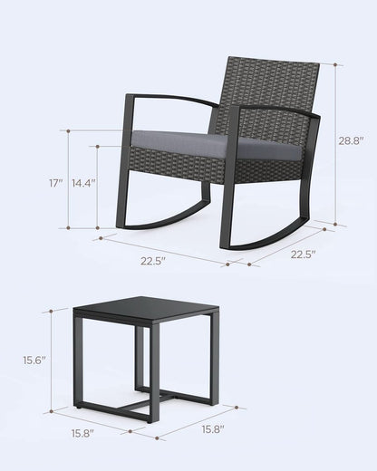 3 Piece Rattan Rocking Bistro Set