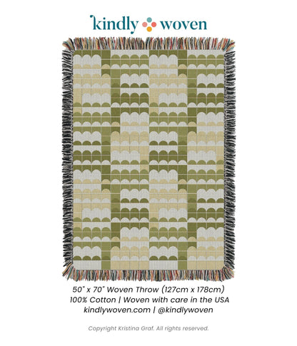 Green Geometric Scallop Jacquard Woven Throw