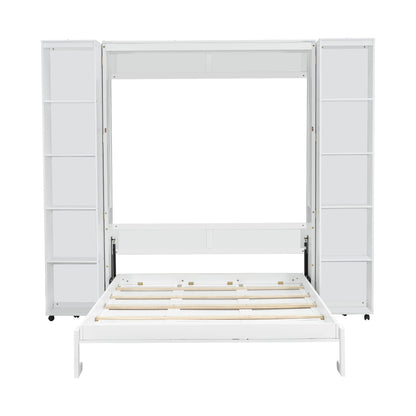 Queen Murphy Bed with Storage Doors - White
