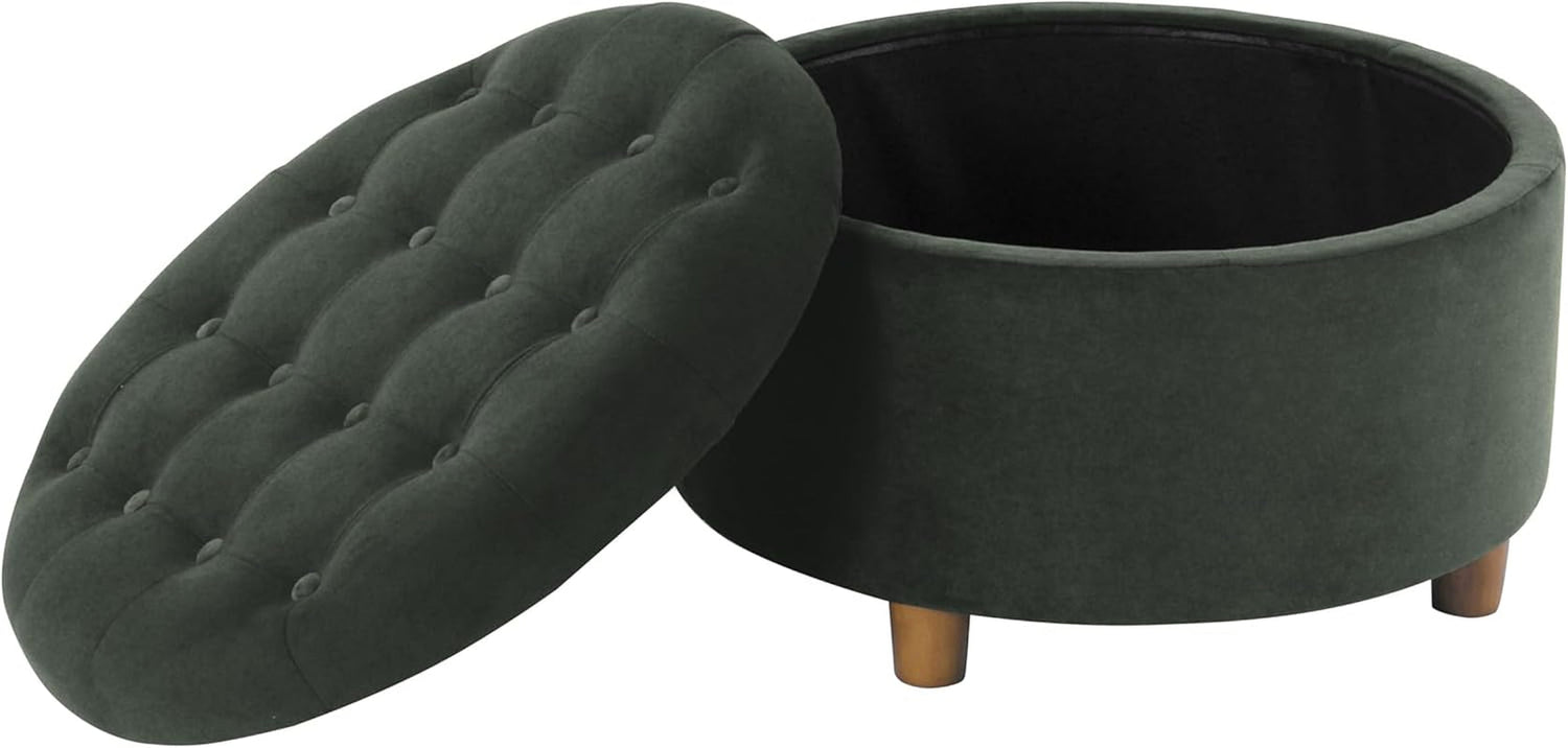 Handcrafted Loden Green Velvet Storage Ottoman