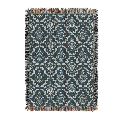 Teal Floral Botanical Jacquard Woven Throw