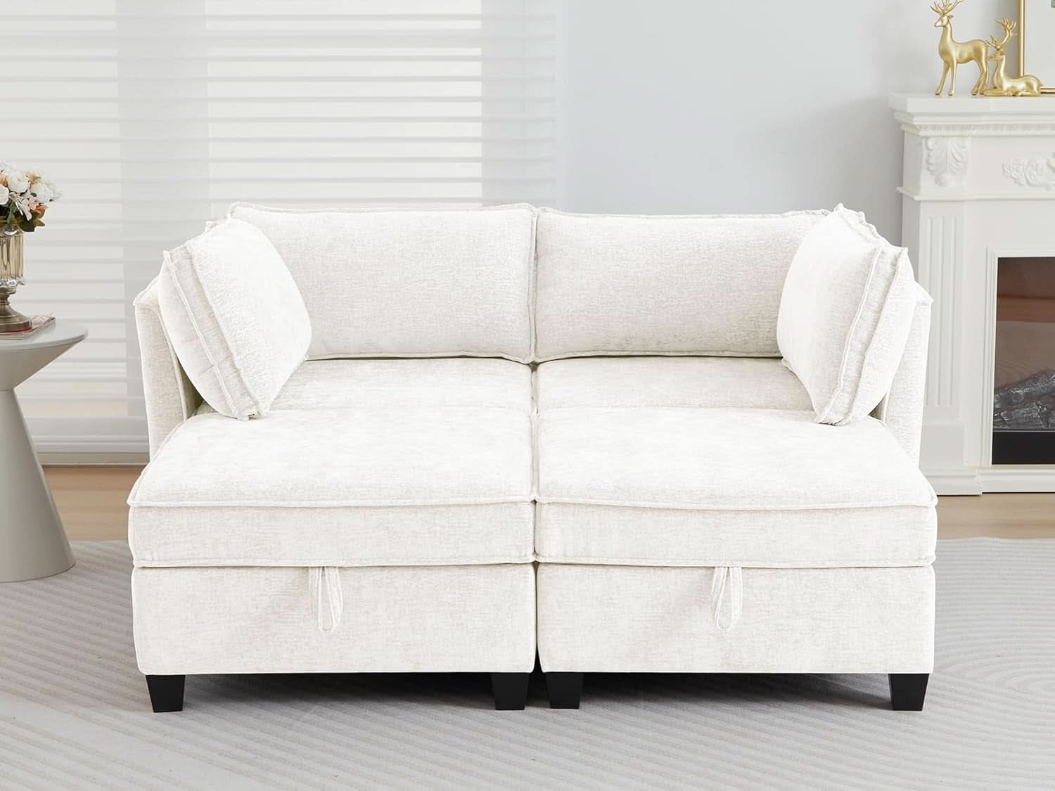 Beige Modular Sectional Sofa w/ Storage