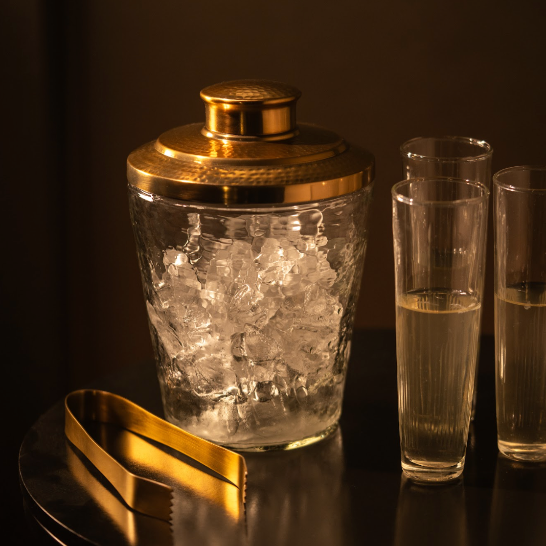Pebbled Ice Bucket / Tongs Set