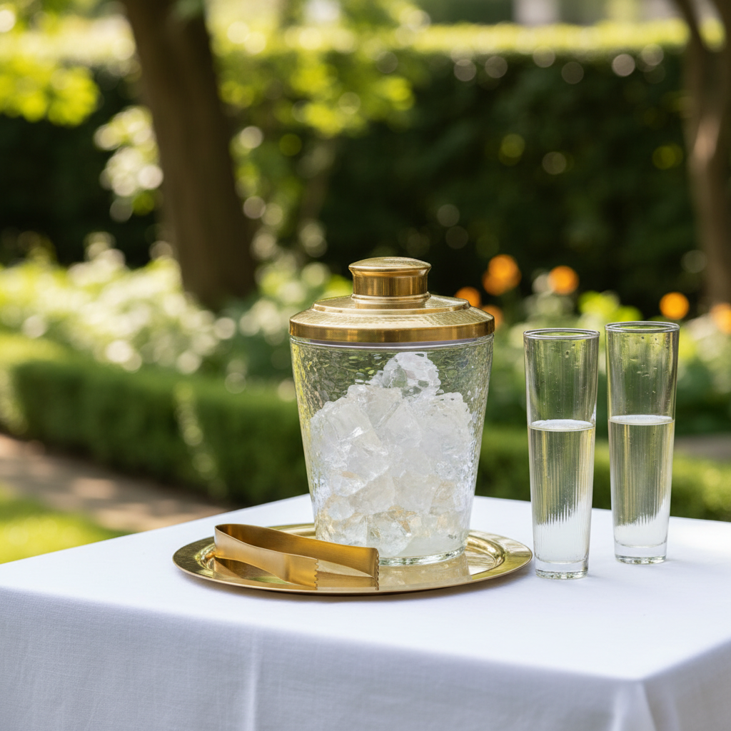 Pebbled Ice Bucket / Tongs Set