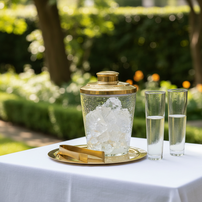 Pebbled Ice Bucket / Tongs Set