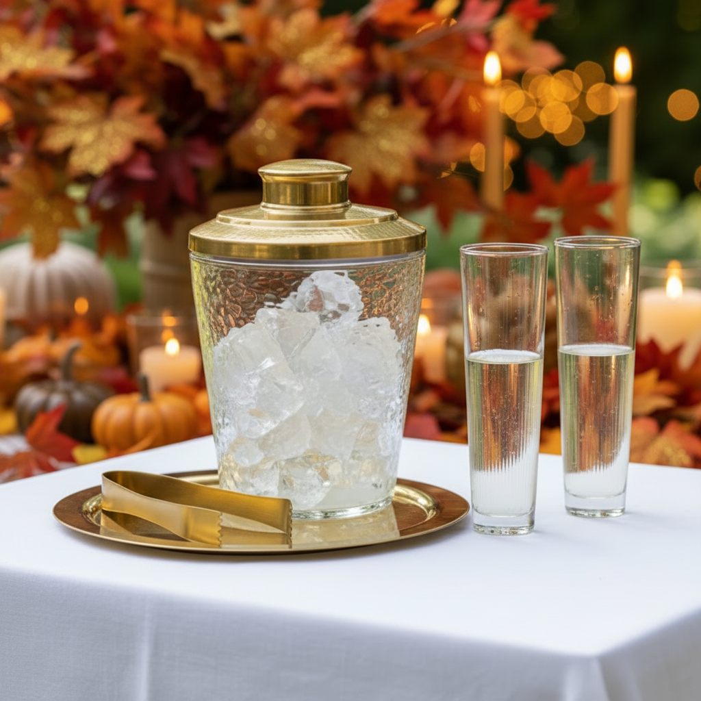 Pebbled Ice Bucket / Tongs Set