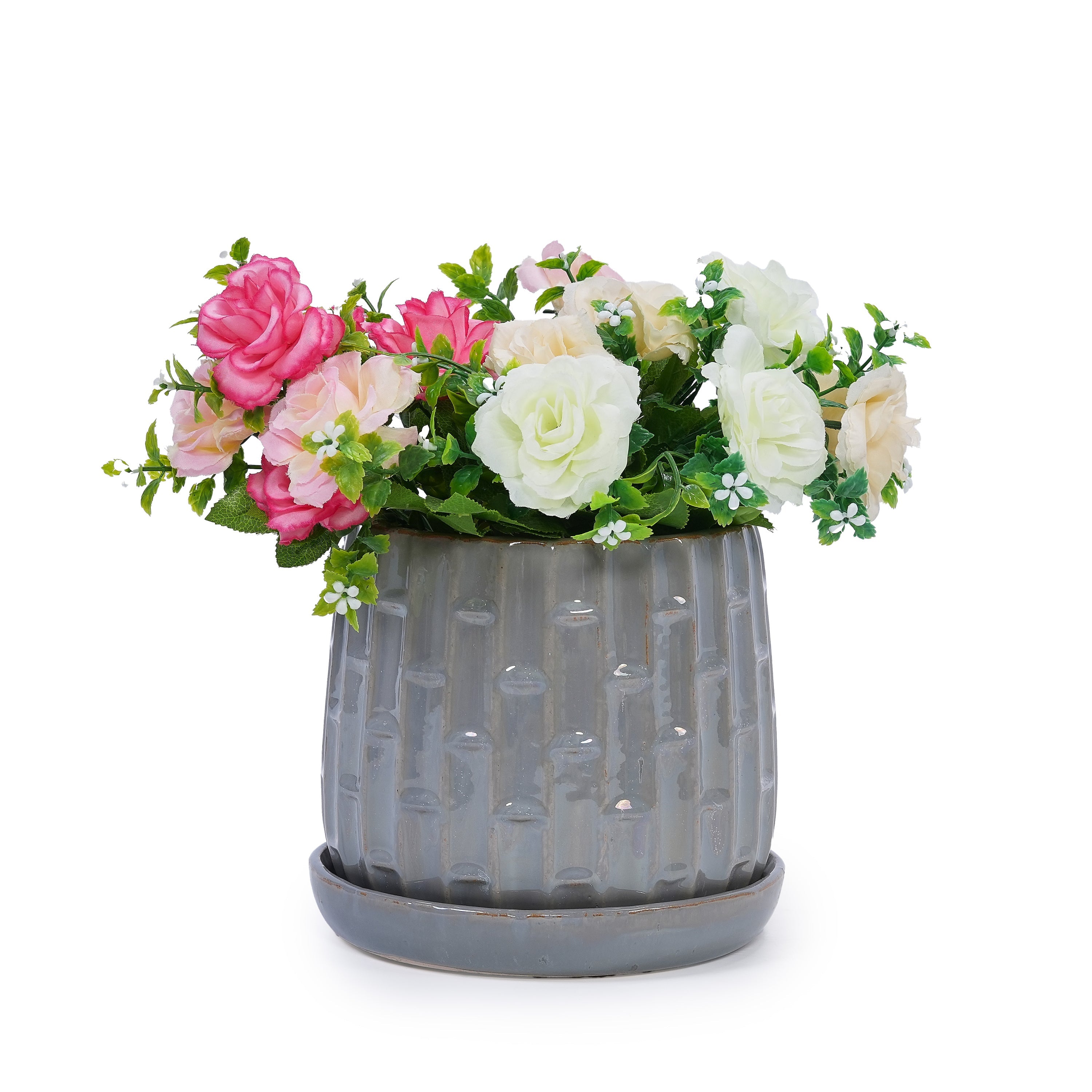 Set of 2 Ceramic Flowerpots - Gray