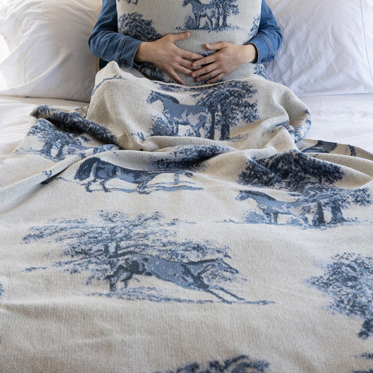 Equestrian Toile - Cotton Sustainable Knit Throw Blanket