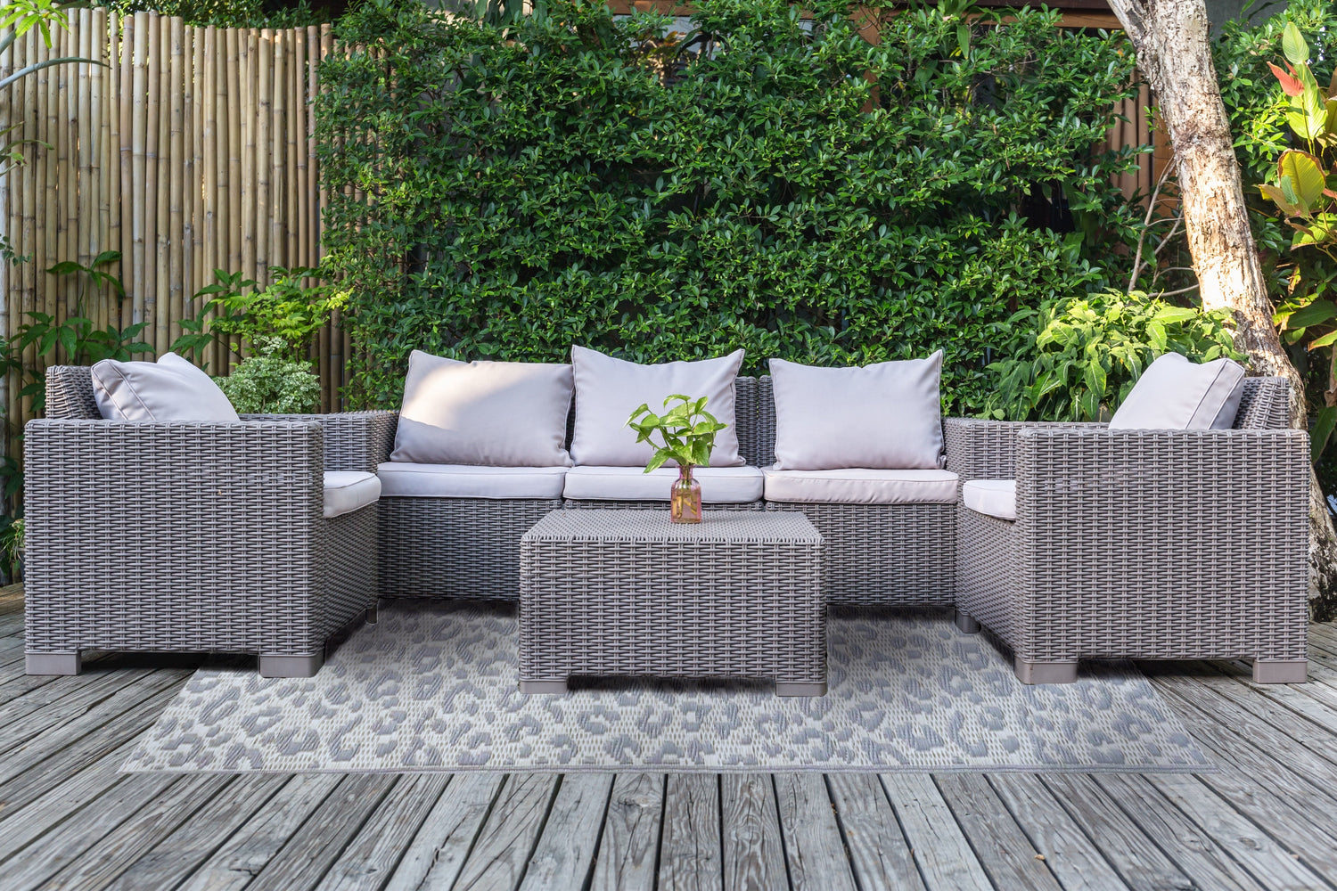 Leopard Silver &amp; Cream Outdoor Mat