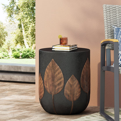 Outdoor Light Weight Concrete Side Table - Black/Copper