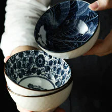Navy Printed Porcelain Bowls - 4 Patterns