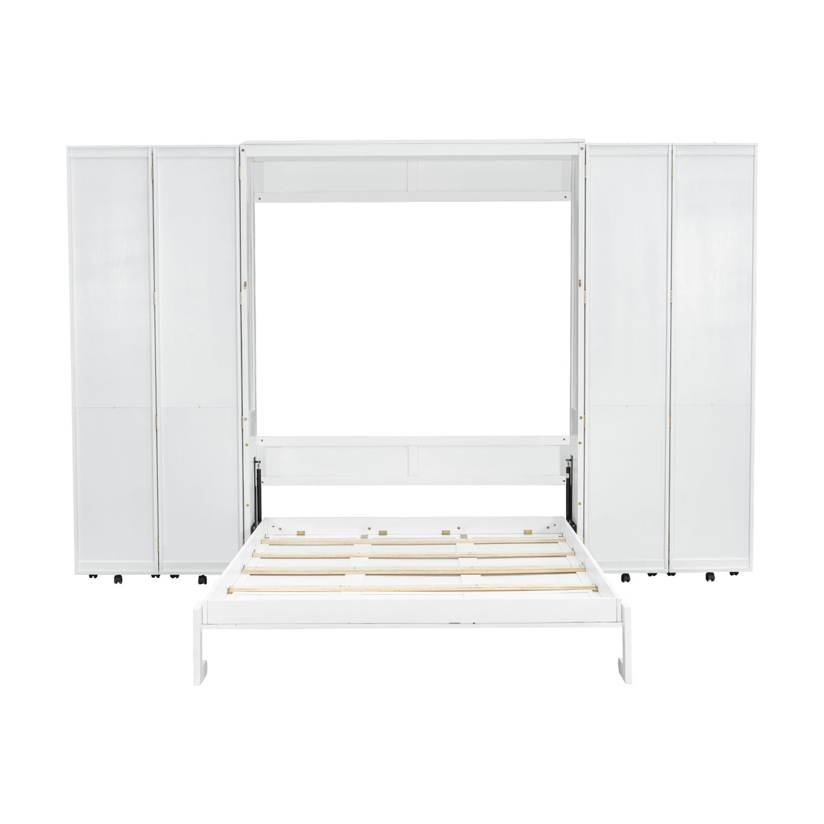 Queen Murphy Bed with Storage Doors - White