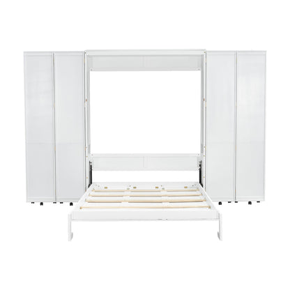 Queen Murphy Bed with Storage Doors - White