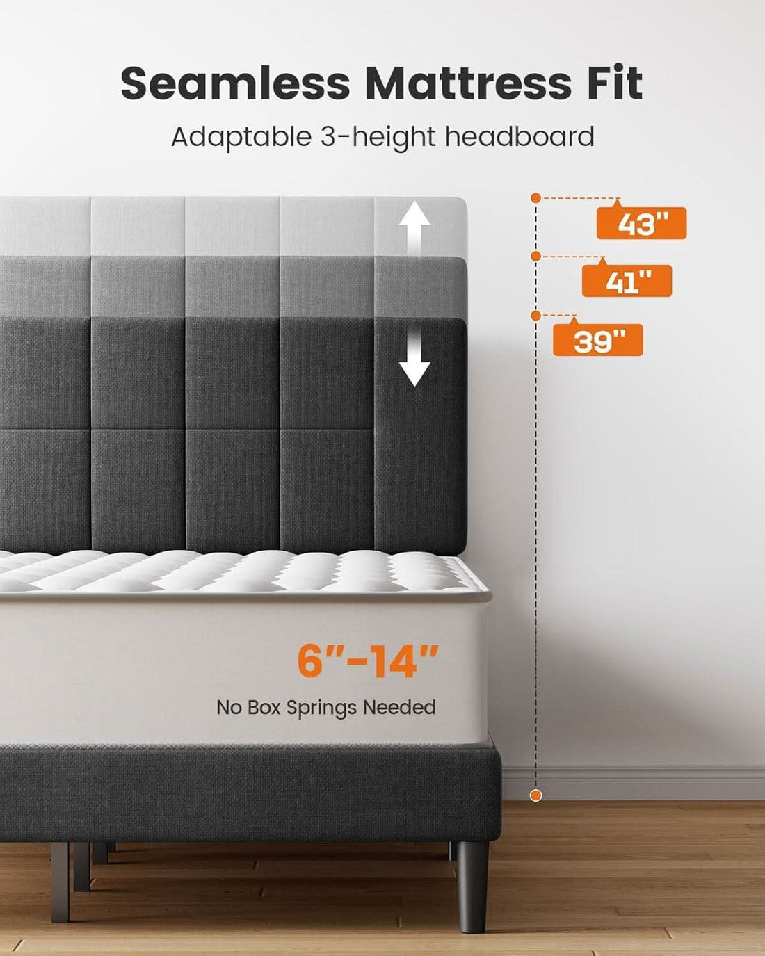 Full Size Upholstered Bed Frame With Adjustable Headboard - Dark Gray