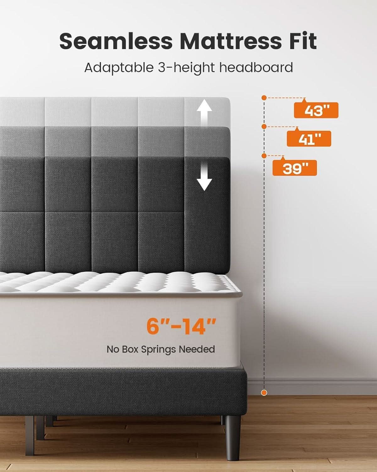 Full Size Upholstered Bed Frame With Adjustable Headboard - Dark Gray