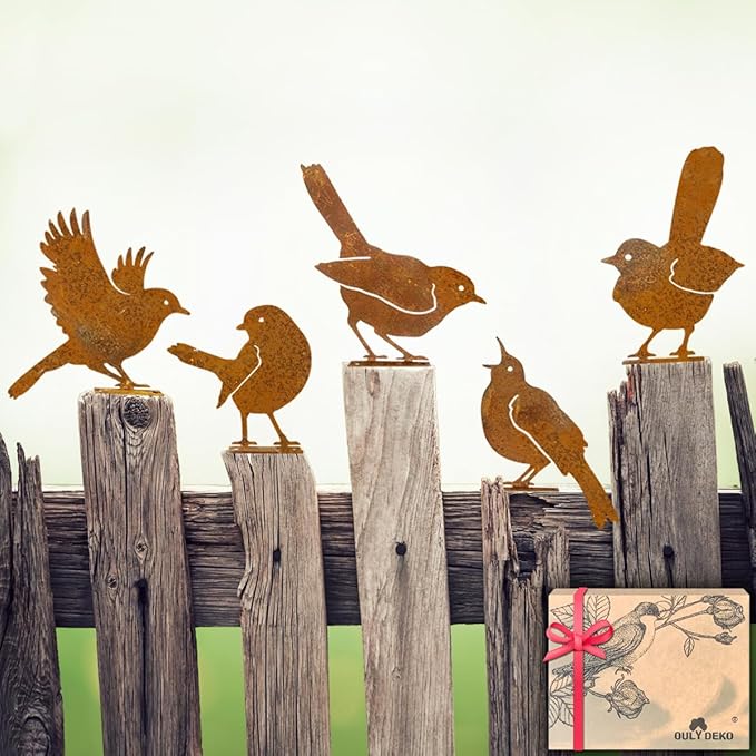 5 Piece Metal Birds Yard Decor