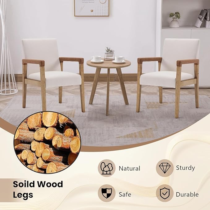 Set of 6 Linen Fabric Upholstered Dining Chairs - White