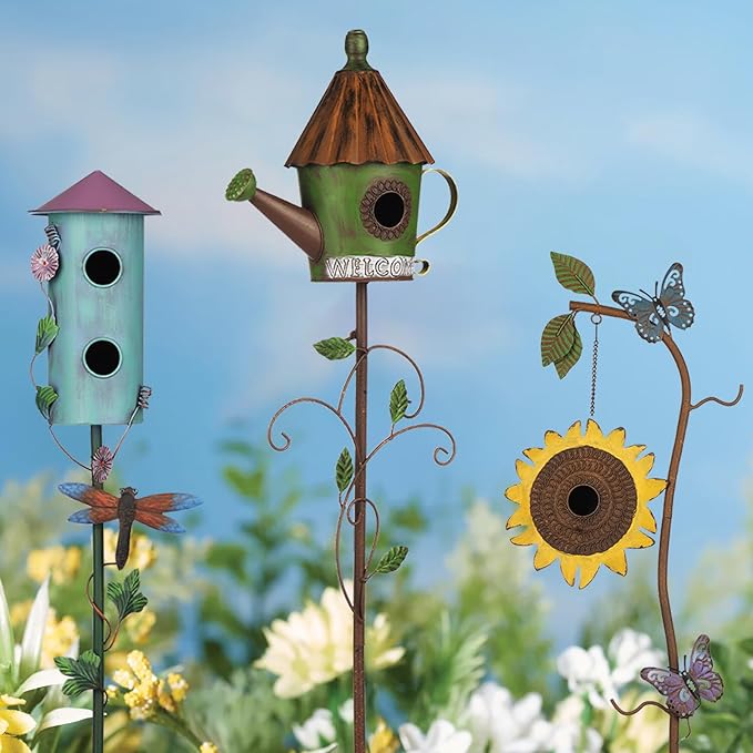 BAYN 57” Metal Wild Bird Feeder Double-Hole Birdhouse Stake