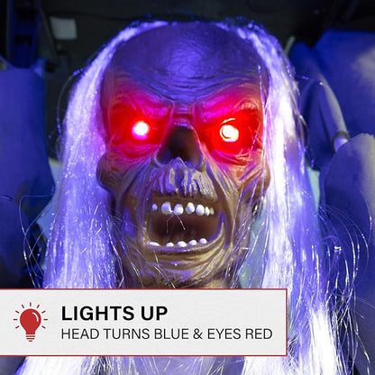 Creepy Sound Activated Animatronic Zombie with Sound Effects and Lights for Indoor (or Covered) Outdoor Halloween Decoration