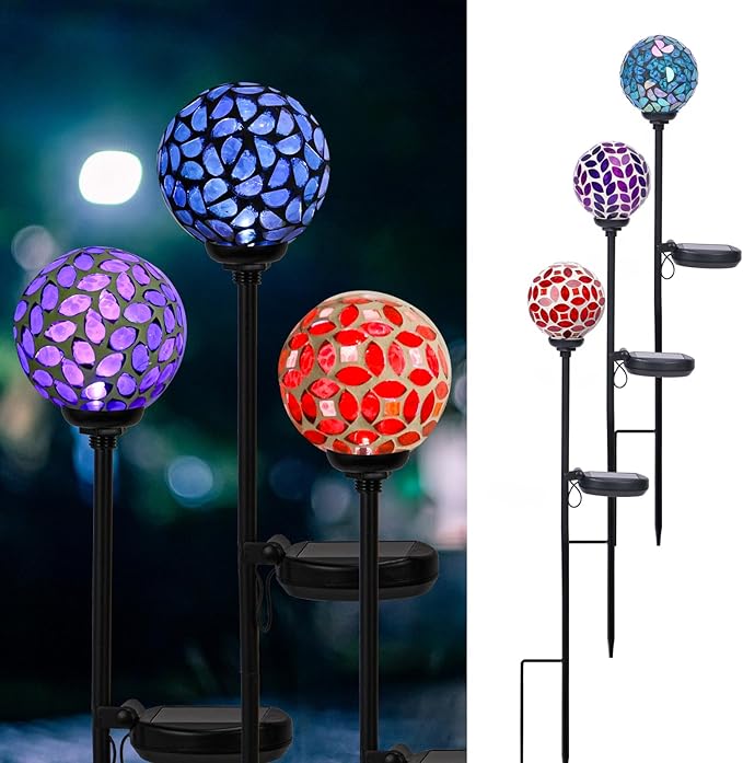 Mosaic LED Solar Lights, 3 Pack - Blue/Purple/Red