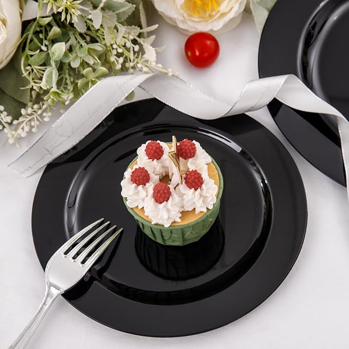 Set of 60 Heavy Duty Black Disposable Plates for 30 guests