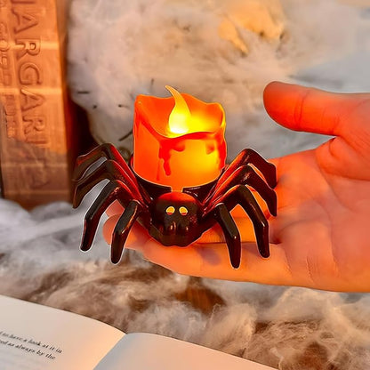 6 Pack Battery Operated LED Spider Tealight Candles for Halloween