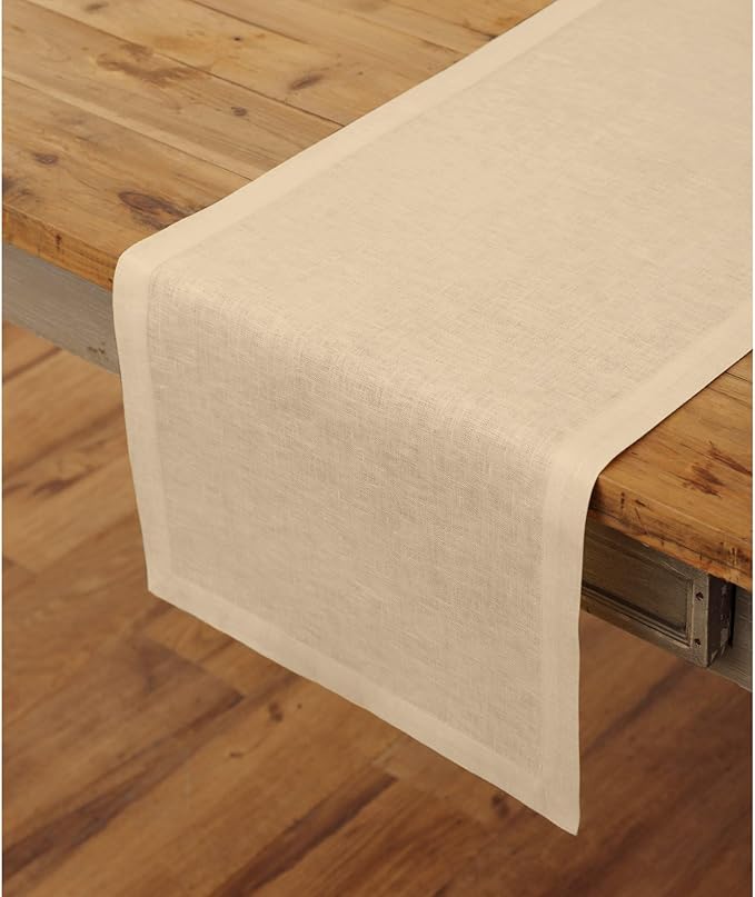 100% Pure Linen Beige Table Runner - 14 x 60 Inch