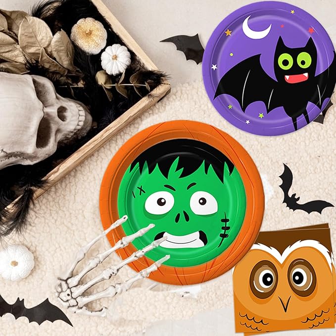 105 Piece Assorted Halloween Paper Plates &amp; Napkins - Serves 30