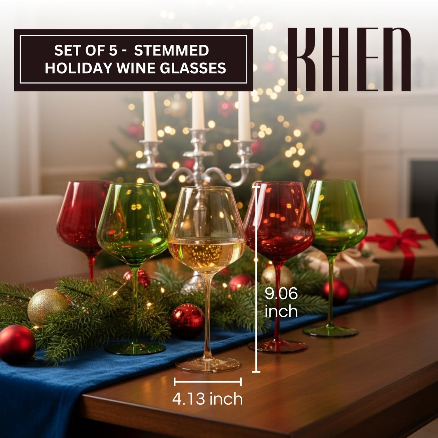 Christmas Holiday Wine Glasses - Set of 5 20oz Goblets