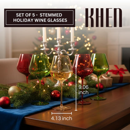 Christmas Holiday Wine Glasses - Set of 5 20oz Goblets