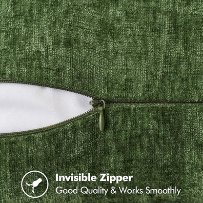 Pack of 2 Moss Green Stitched Edge Soft Chenille Pillow Covers - 18 x 18 inch