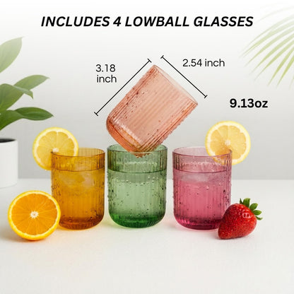 Set of 8 Ribbed Glasses - 4 Highball Glasses &amp; 4 Lowball