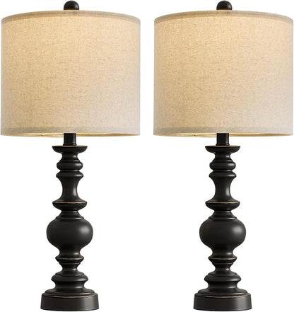 Set of 2 Traditional Farmhouse Table Lamps - Black