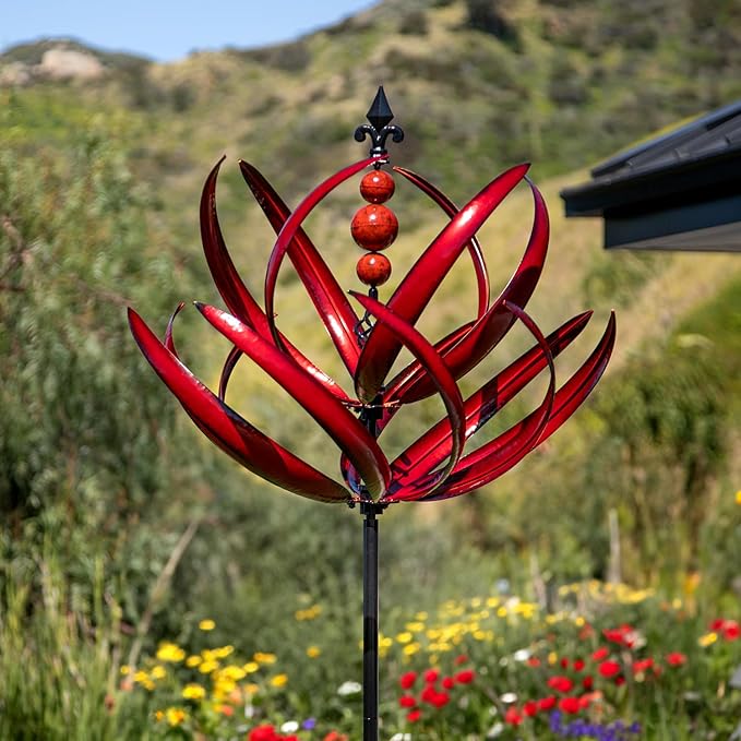 XL Wind Spinner - 91" Burgundy Lotus Flower
