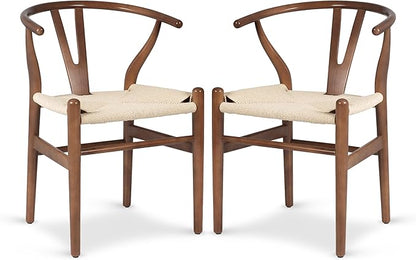 POLY &amp; BARK Mid Century Modern Wishbone Dining Chairs in Walnut - Set of 2