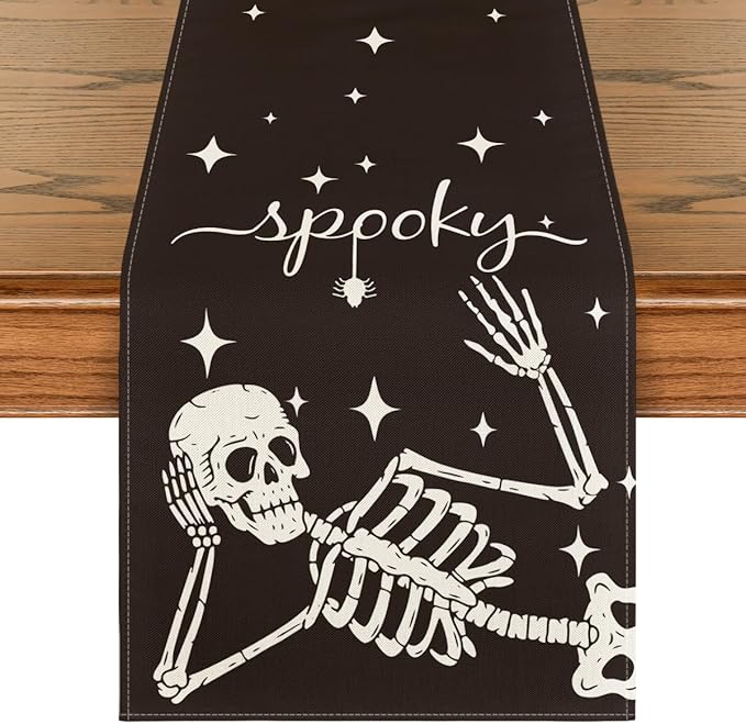 Spooky Skeleton Halloween Table Runner - 13 x 36 Inch