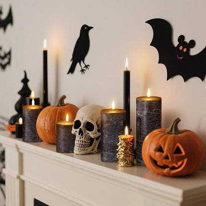 Set of 4 Halloween Flameless LED Candles w/ Remote - Black